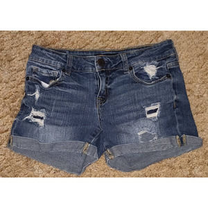 AEROPOSTALE WOMENS JUNIORS MIDI DENIM JEAN SHORTS DISTRESSED SIZE 0 (waist 26")